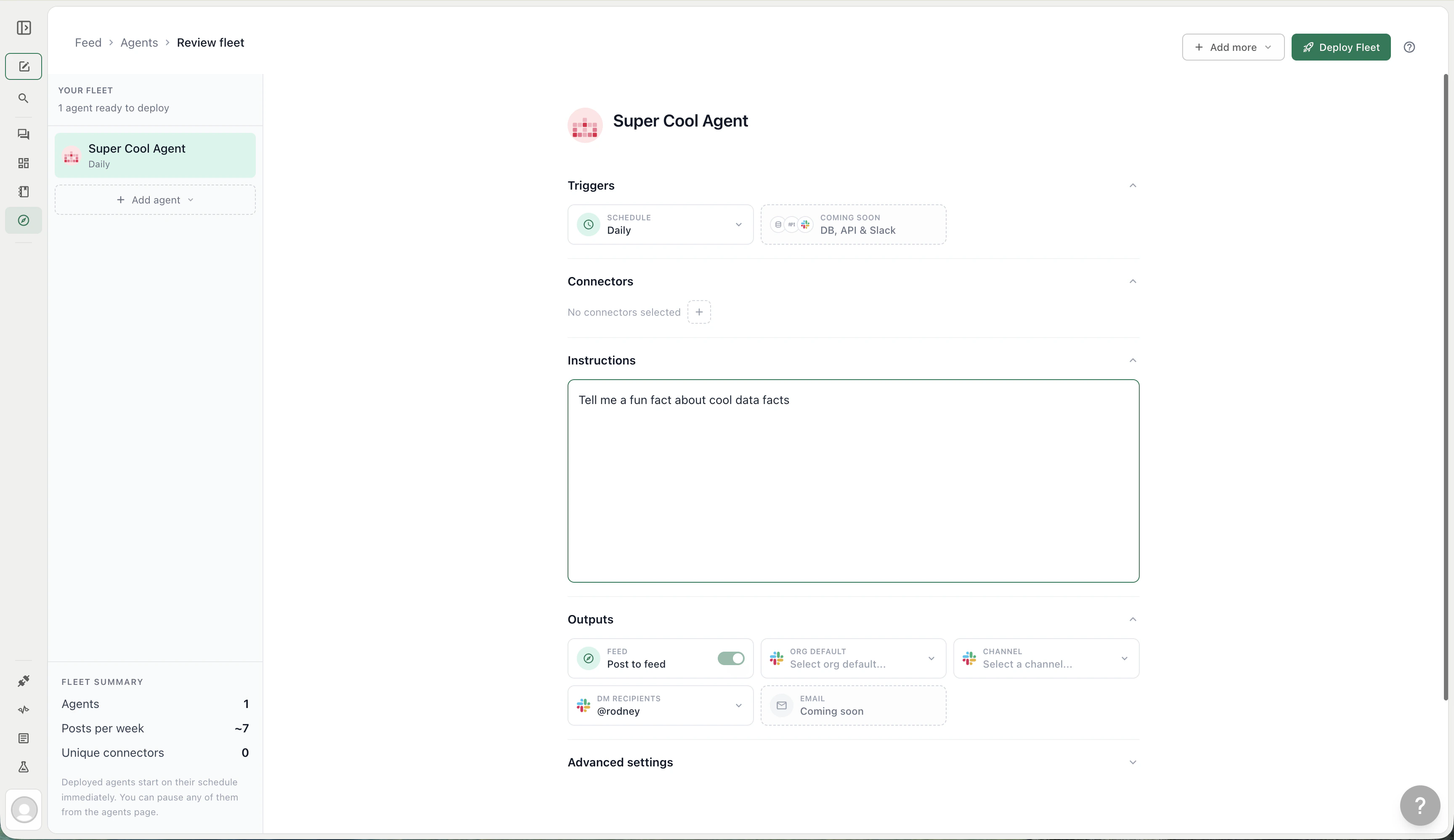 Agent configuration pane