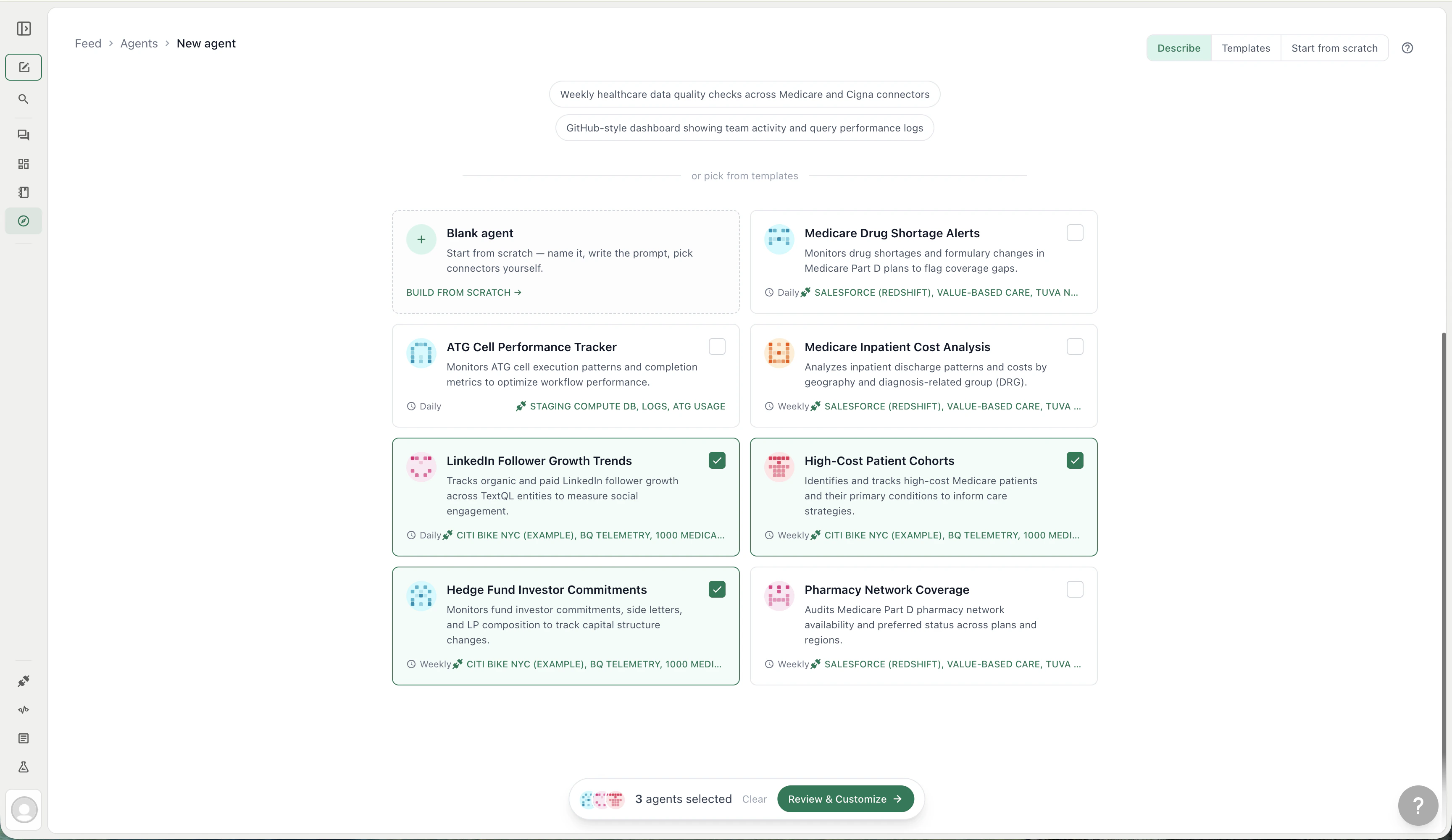 Template selection grid