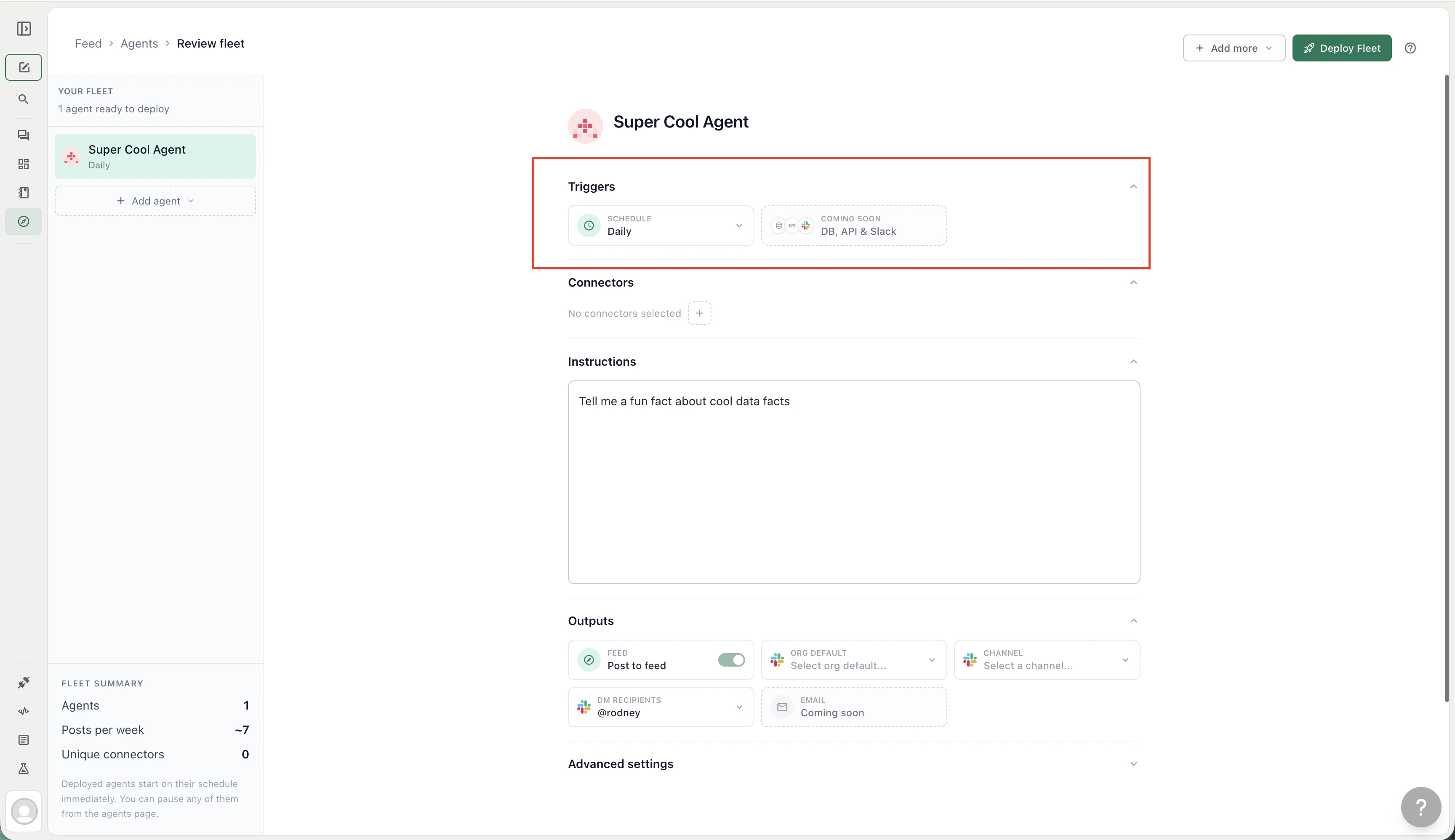Agent trigger configuration