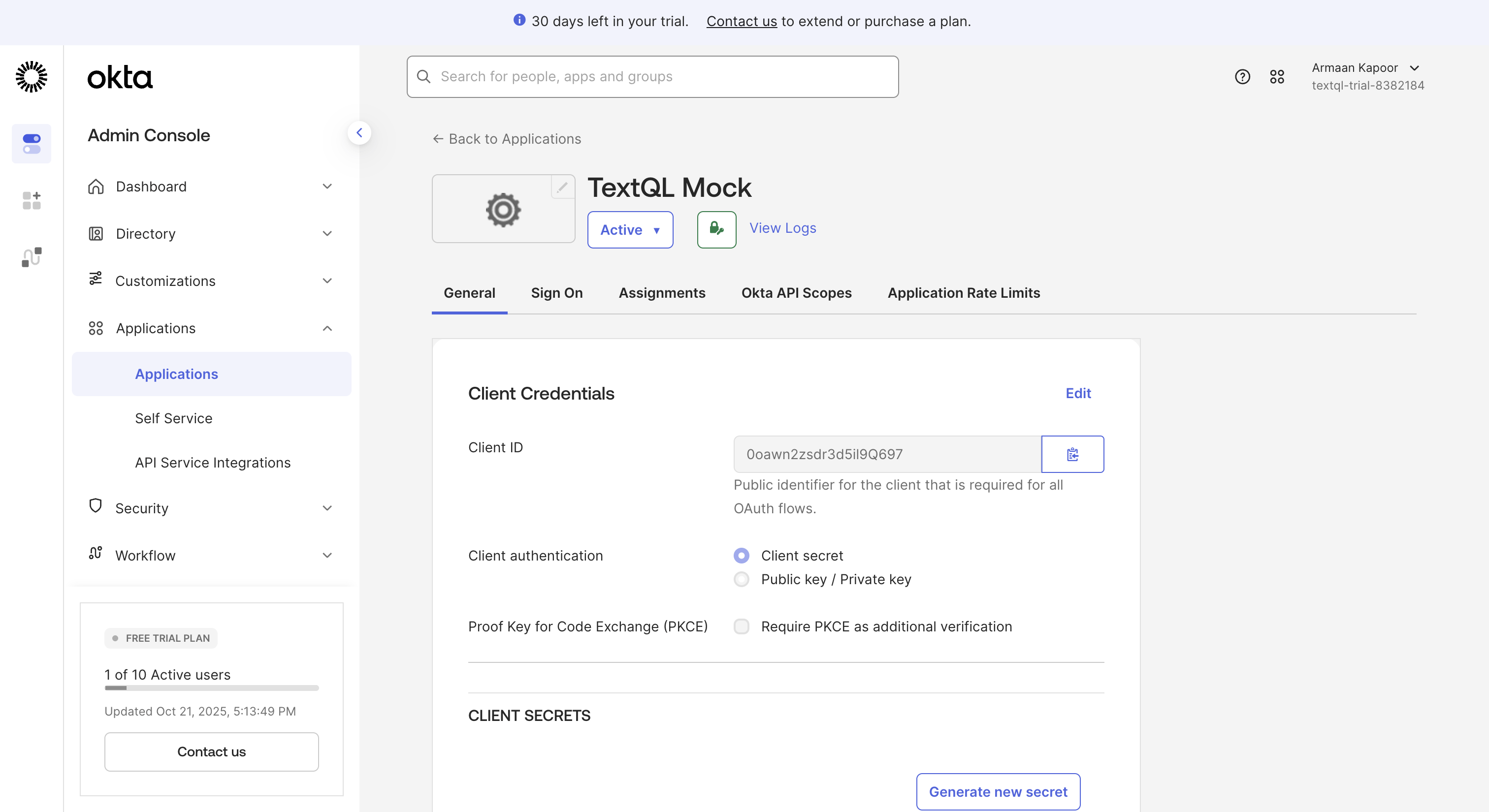 Okta Client ID and secret