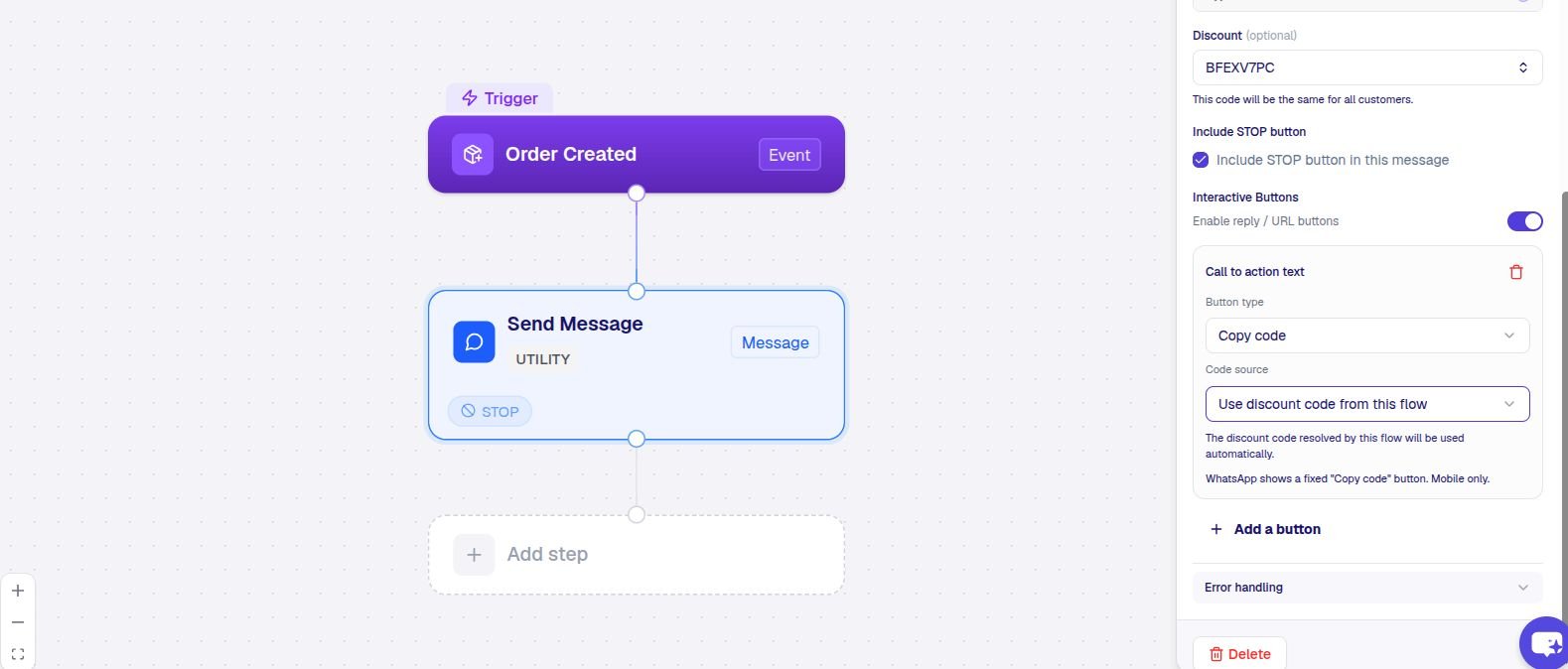 A copy-code button being configured with a reserved discount campaign