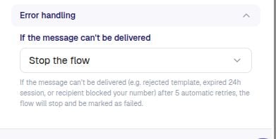 A canvas zoom showing an action step with its failure handle connected to a follow-up step