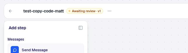 A flow with a template in pending approval status visible in the editor