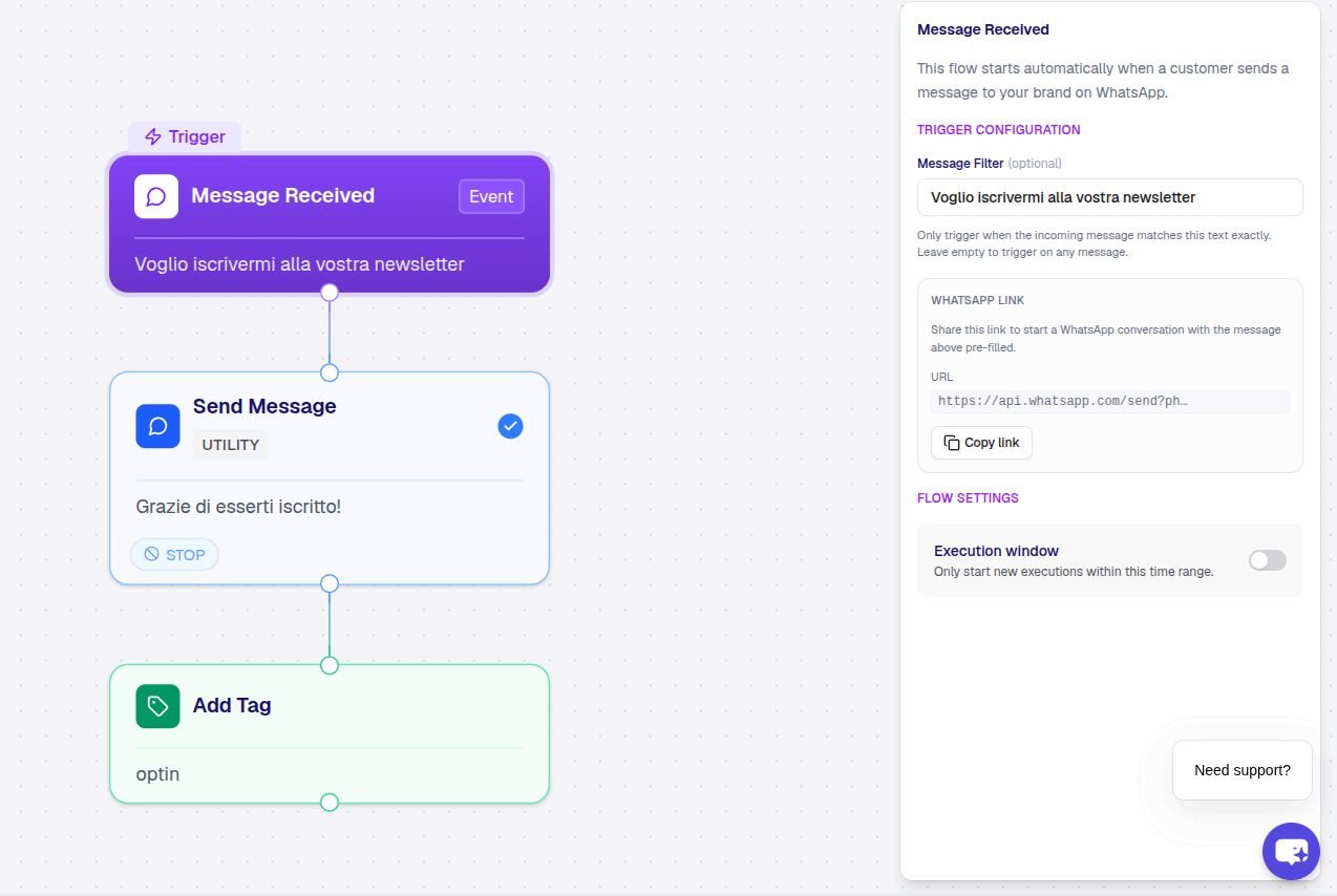 A New Message trigger with a message filter configured