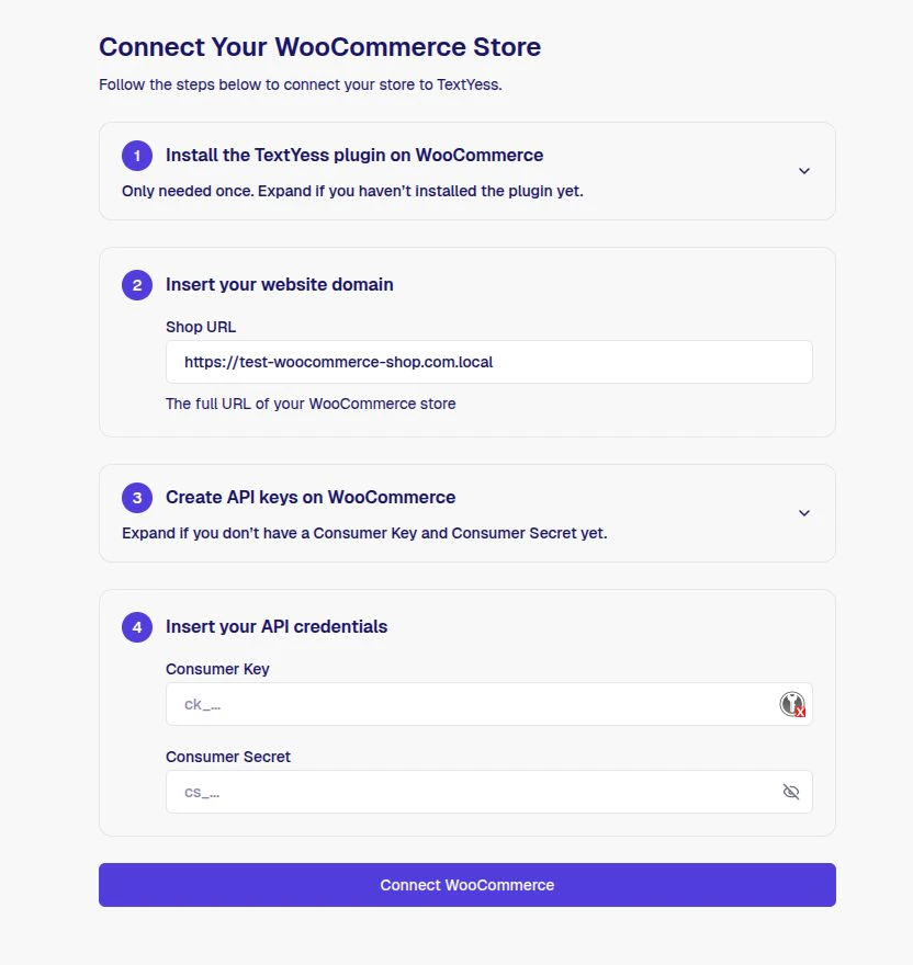 Connect Your WooCommerce Store page