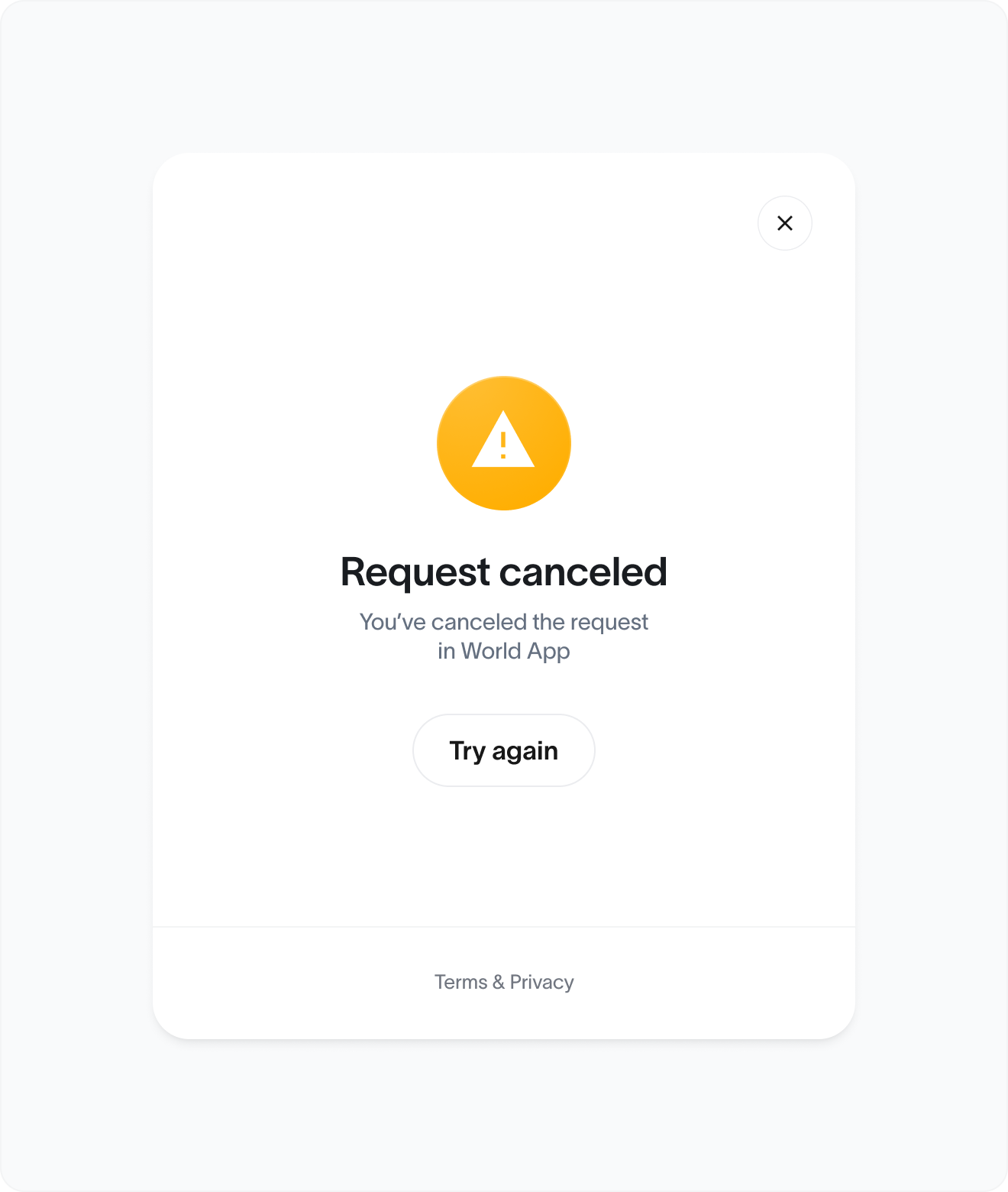 Request canceled - User manually canceled request in World App
