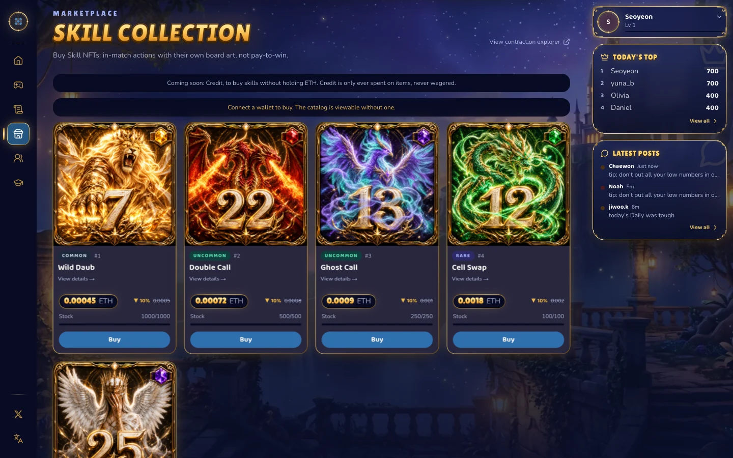 The Market with the five skill cards