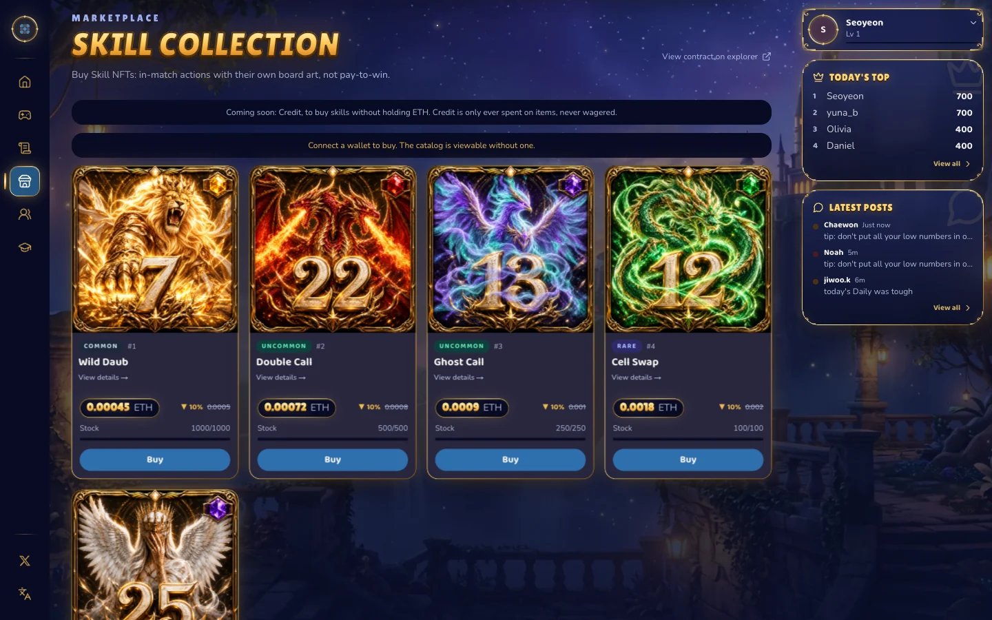 The Market with the five skill cards