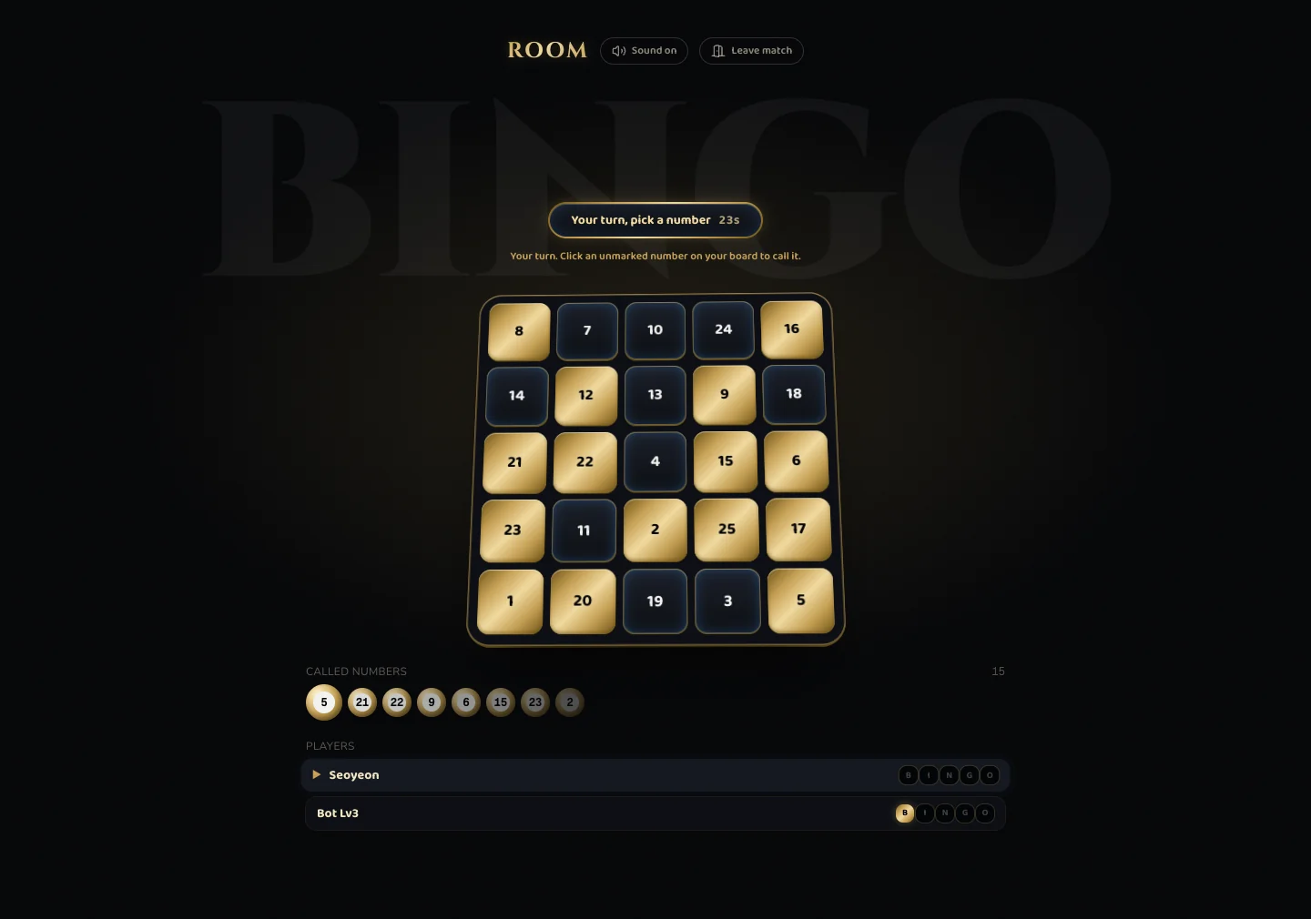 A match in progress against Bot Lv3