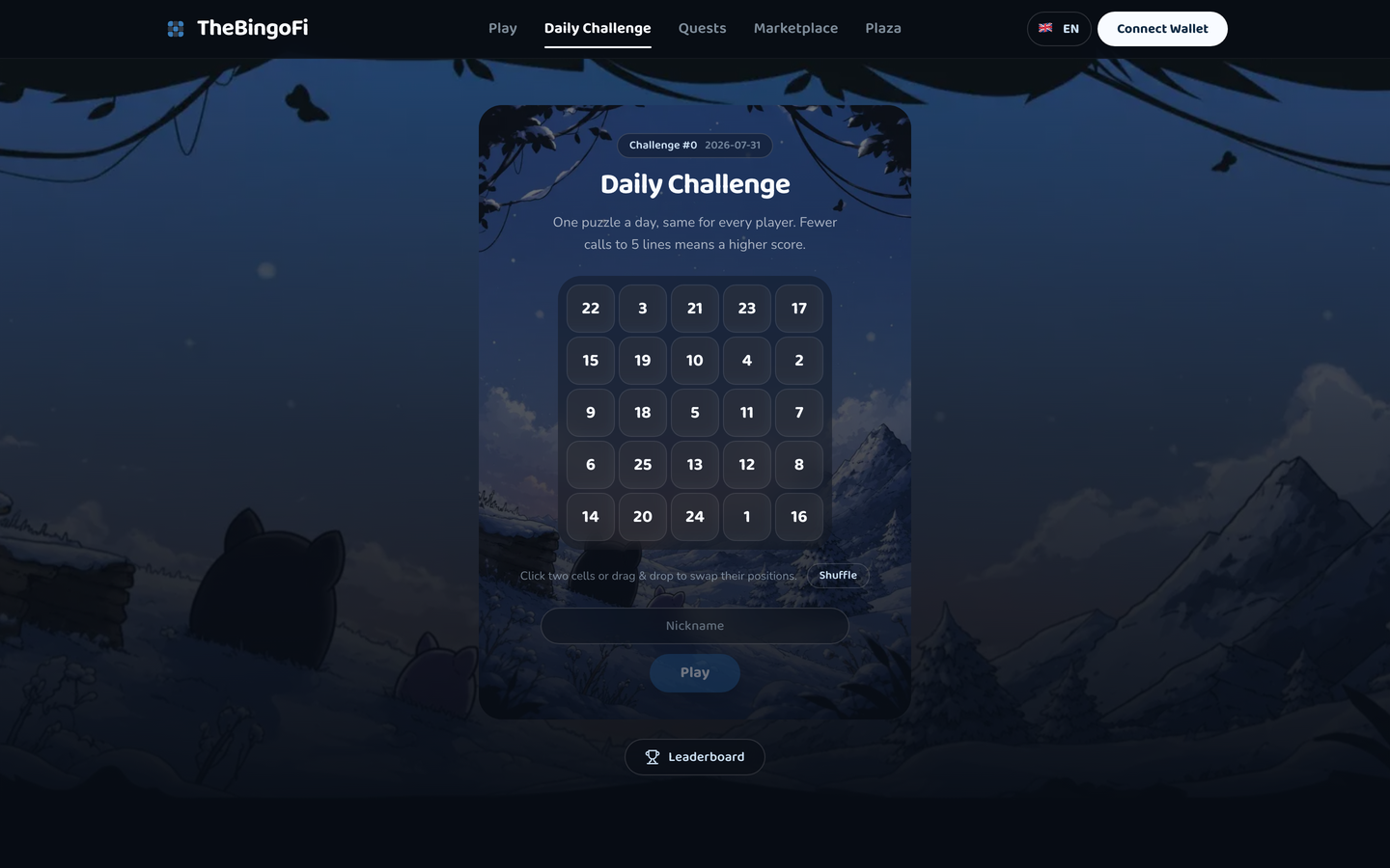 TheBingoFi Daily Challenge screen