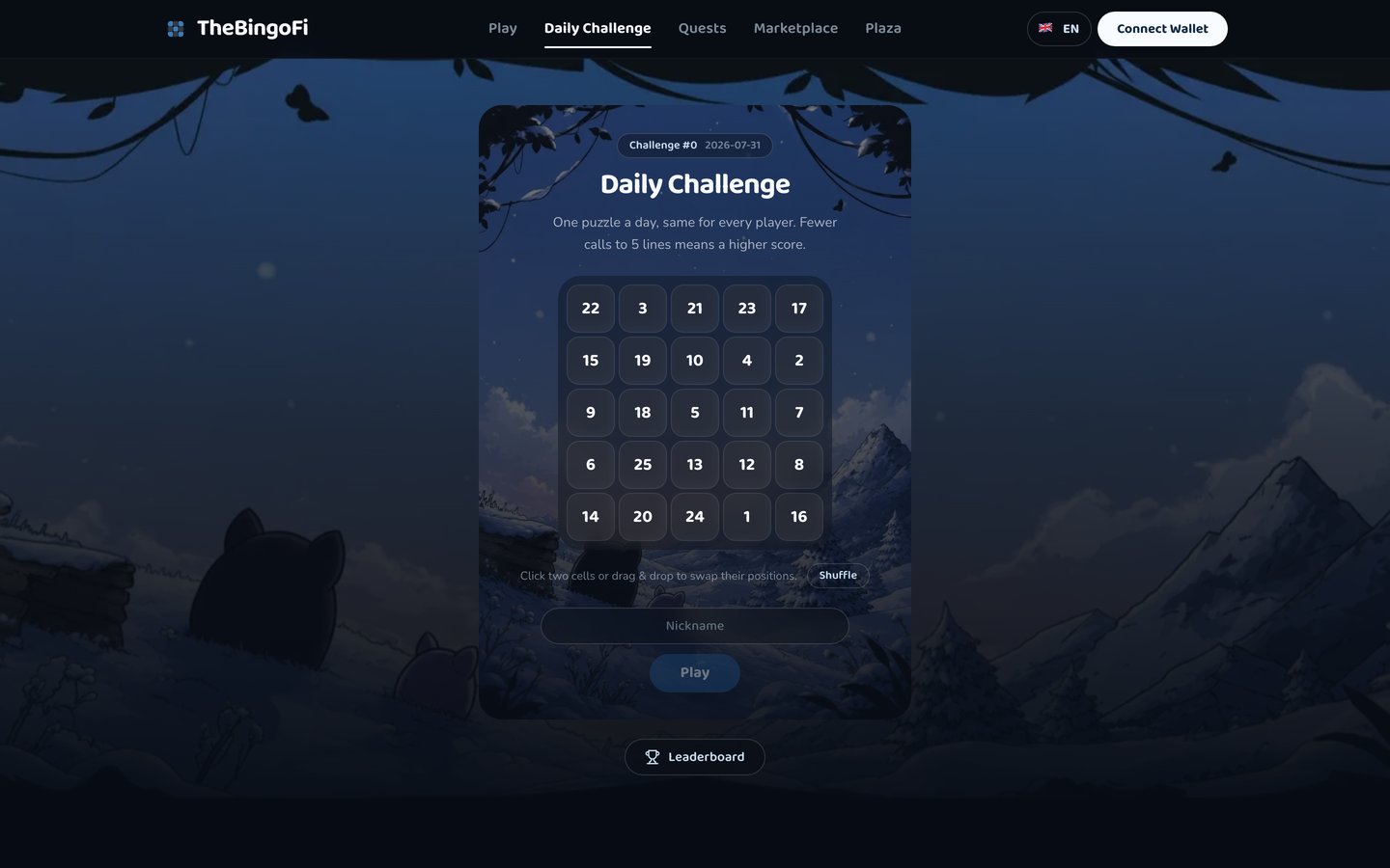 TheBingoFi Daily Challenge screen