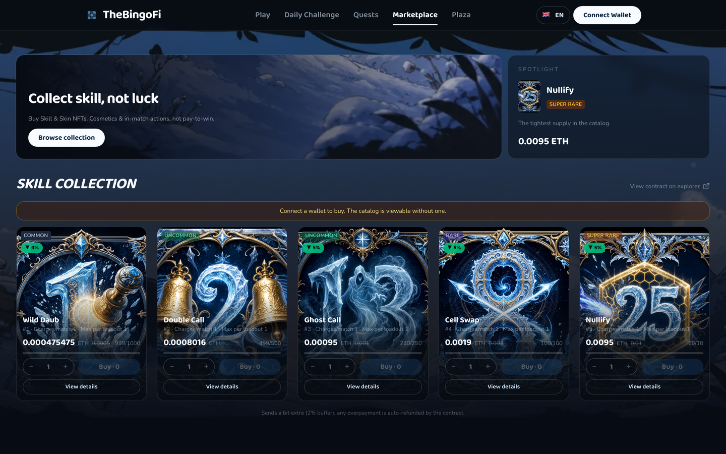 TheBingoFi marketplace screen