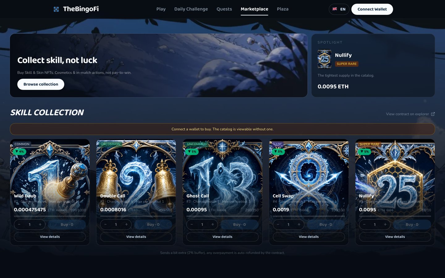 TheBingoFi marketplace screen