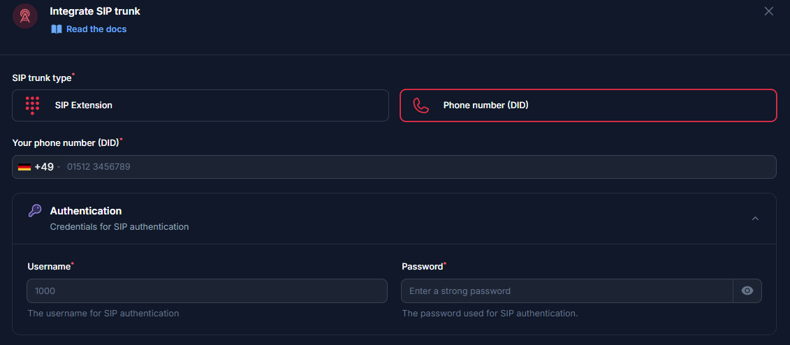 SIP integration DID configuration