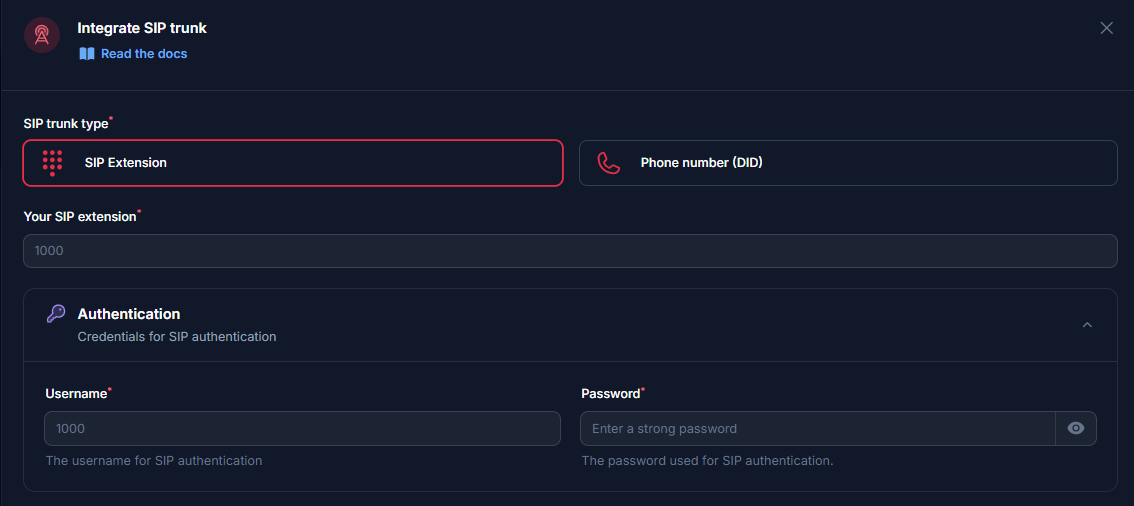 SIP integration type configuration