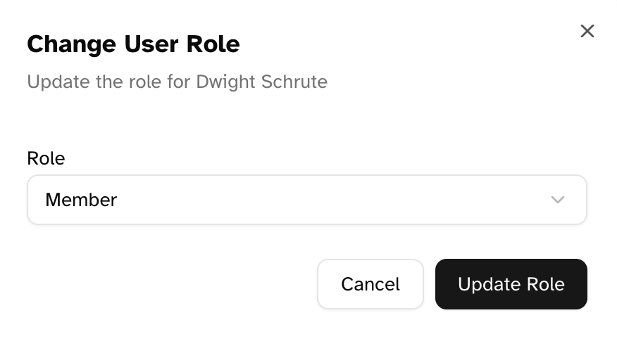 Dialog for changing a user's role