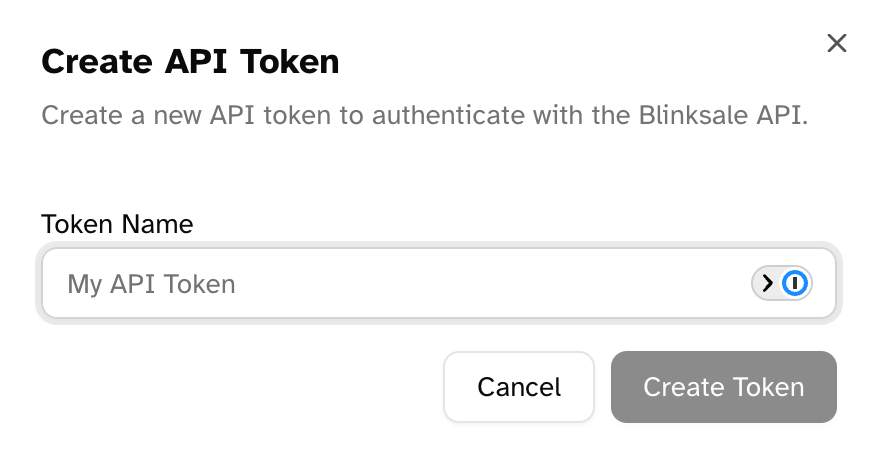 Dialog for creating a new API token