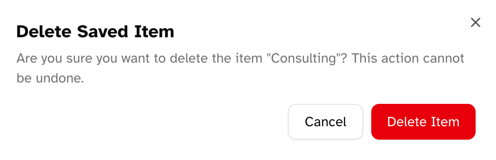 Confirmation dialog for deleting a saved item