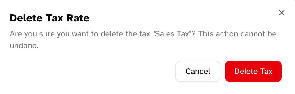 Confirmation dialog for deleting a tax rate