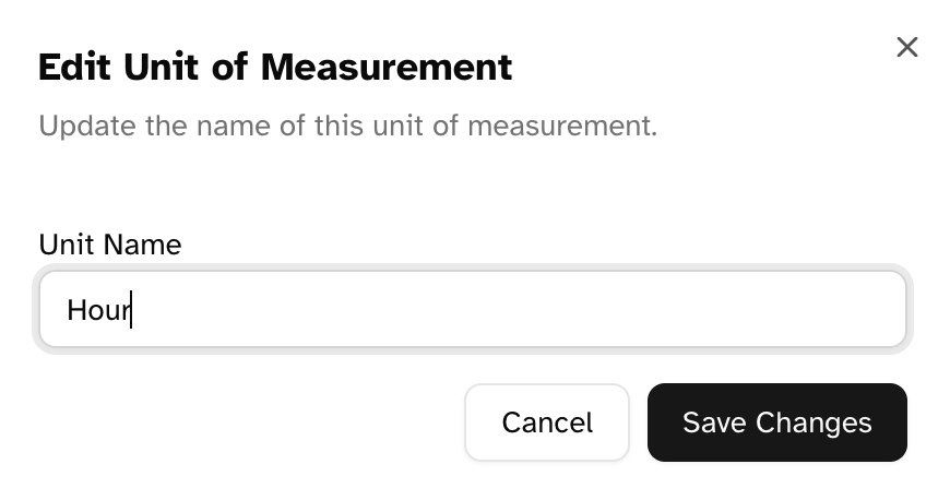 Dialog for editing an existing unit of measurement