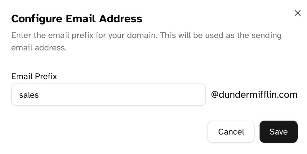 Email address configuration dialog