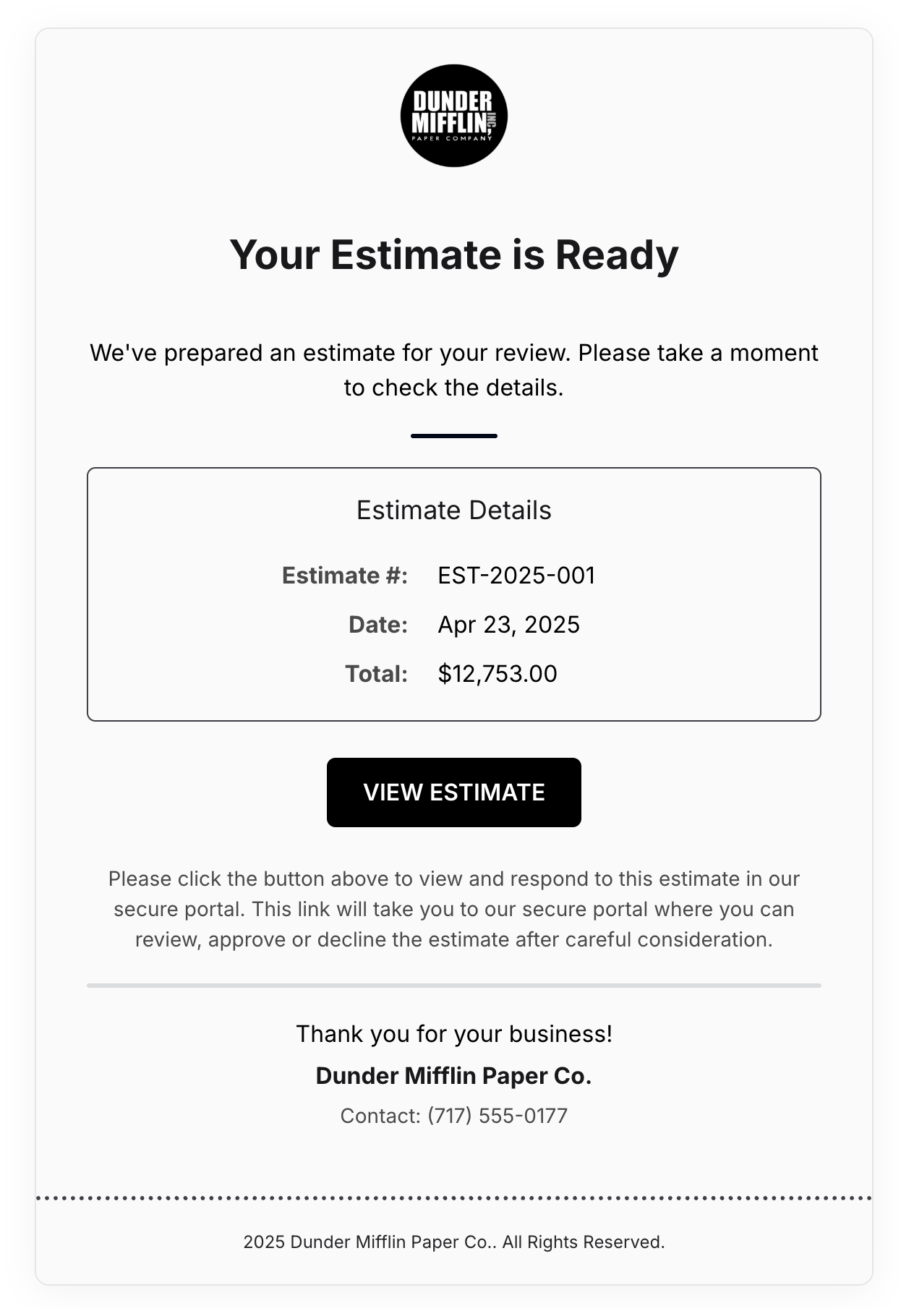 Sample email with applied branding