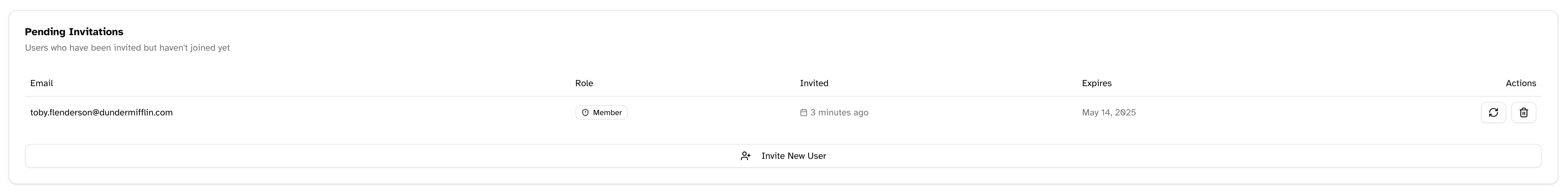 Pending invitations section showing sent invites