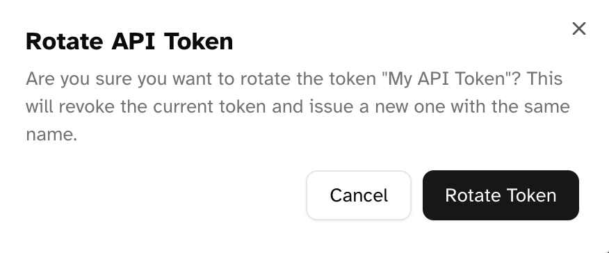 Dialog for rotating an existing API token