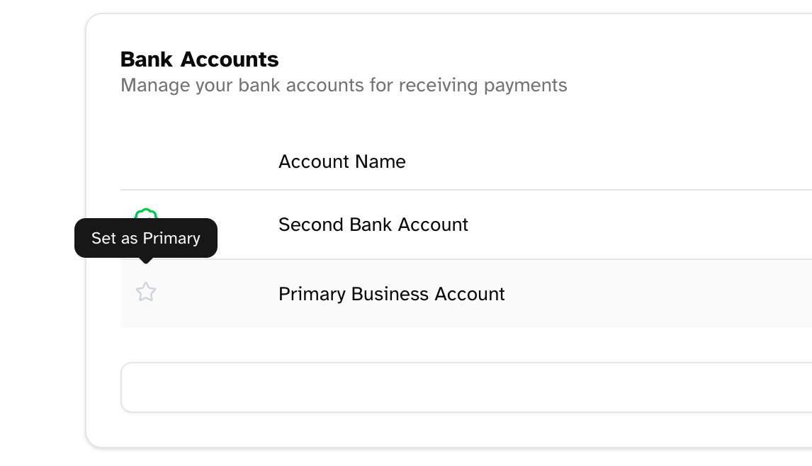 Setting a bank account as primary