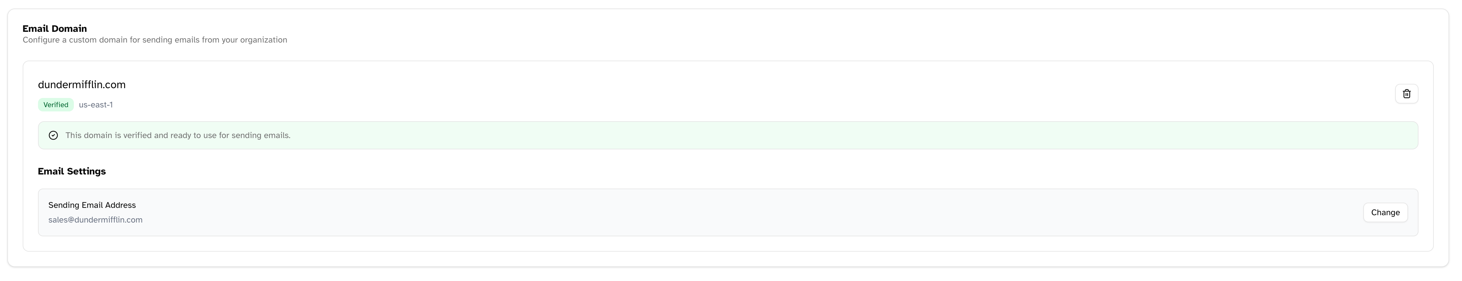 Verification status indicator showing a successfully verified domain