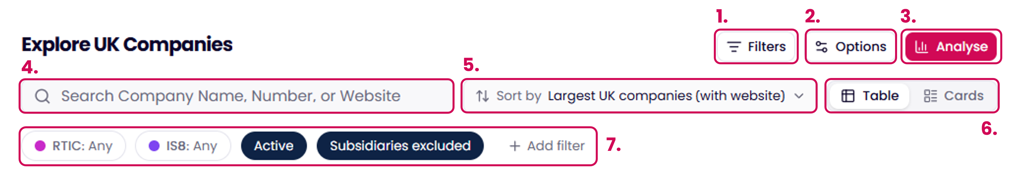 Explore header section showing available actions