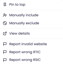Company actions popup