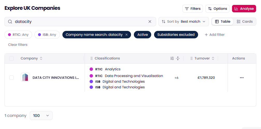 Finding a company in Explore with the search bar
