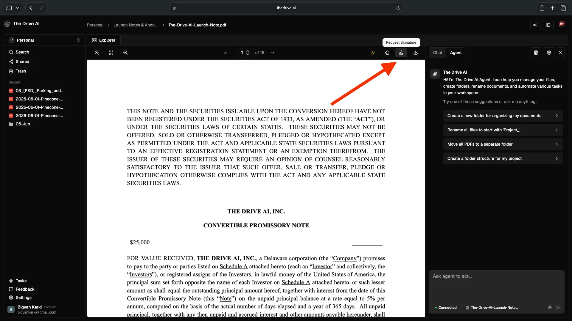 Click the E-Sign icon in the document viewer toolbar