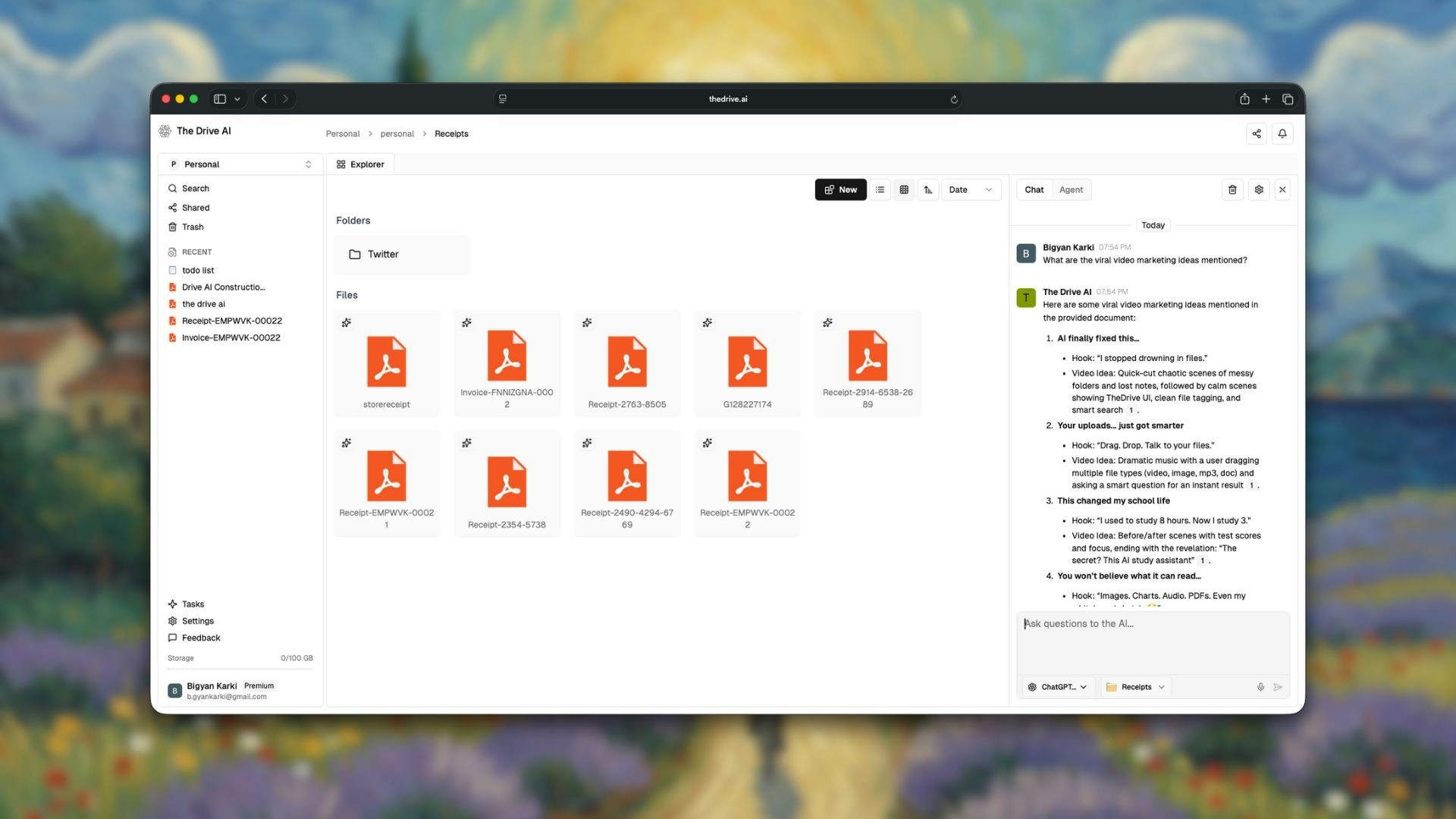 Drag and drop files into The Drive AI