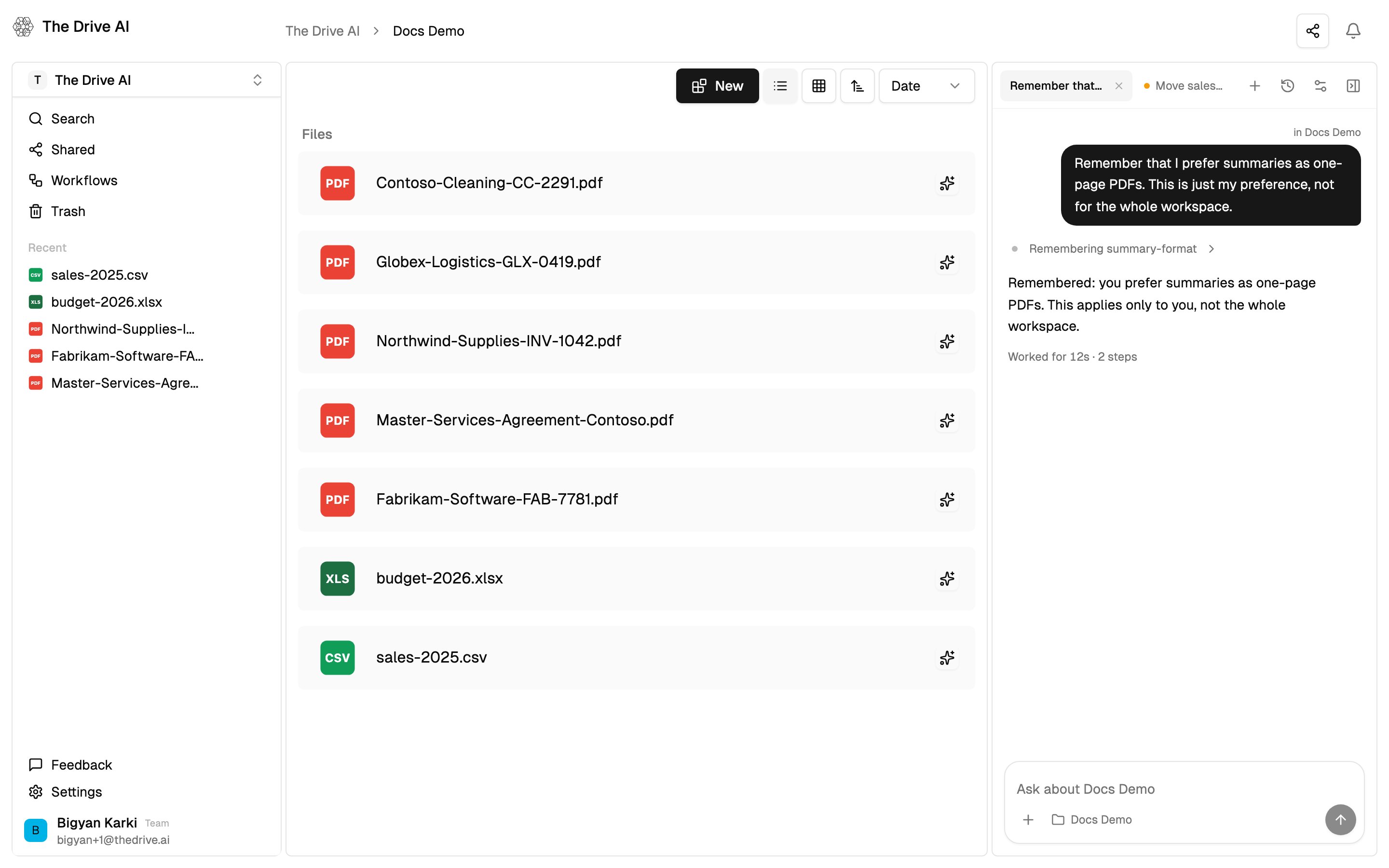 A folder in list view with New, the list and grid buttons and sort in the toolbar