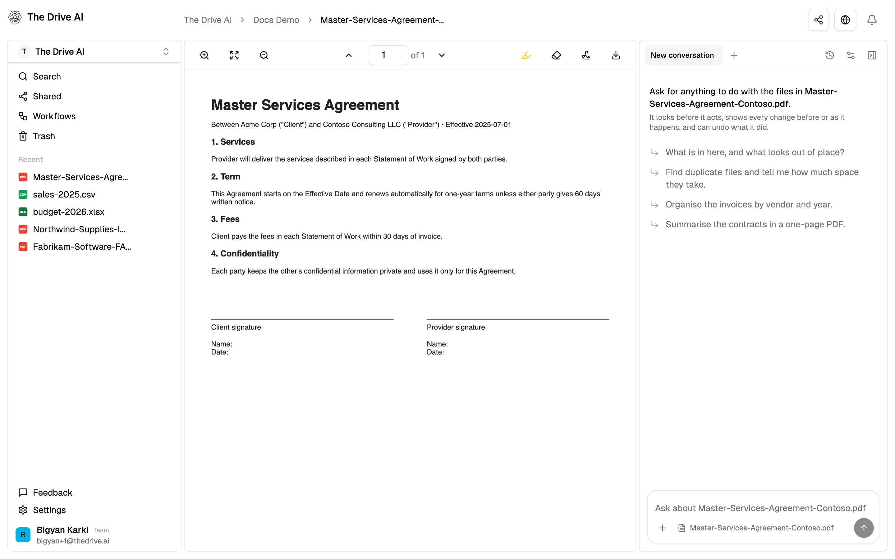 A PDF open in the viewer with zoom, page, highlighter and download controls