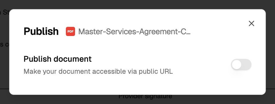 The Publish dialog with Publish document