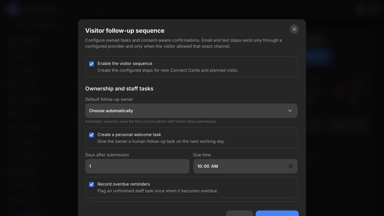 Visitor follow-up sequence settings