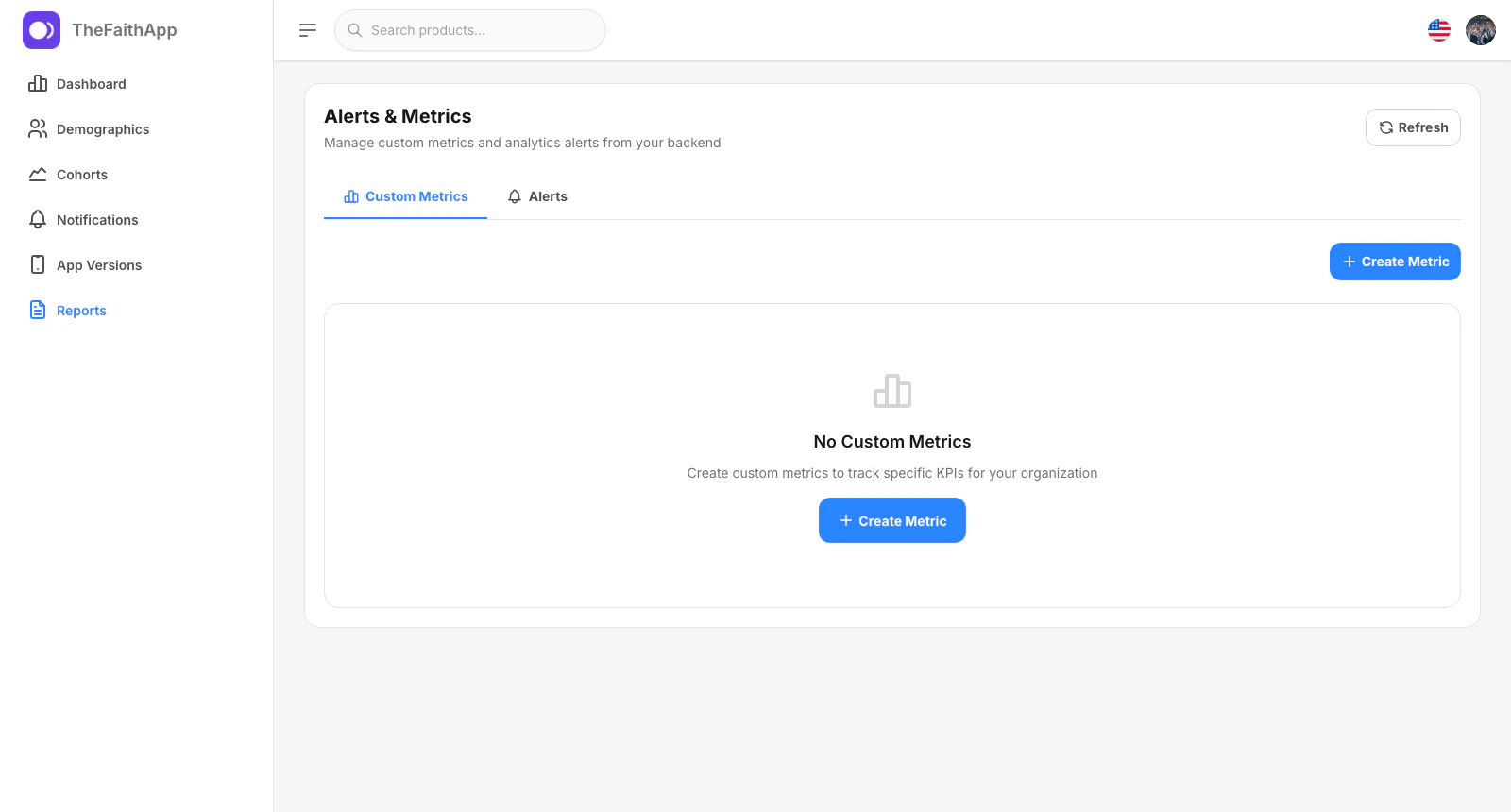 Reports custom metrics tab