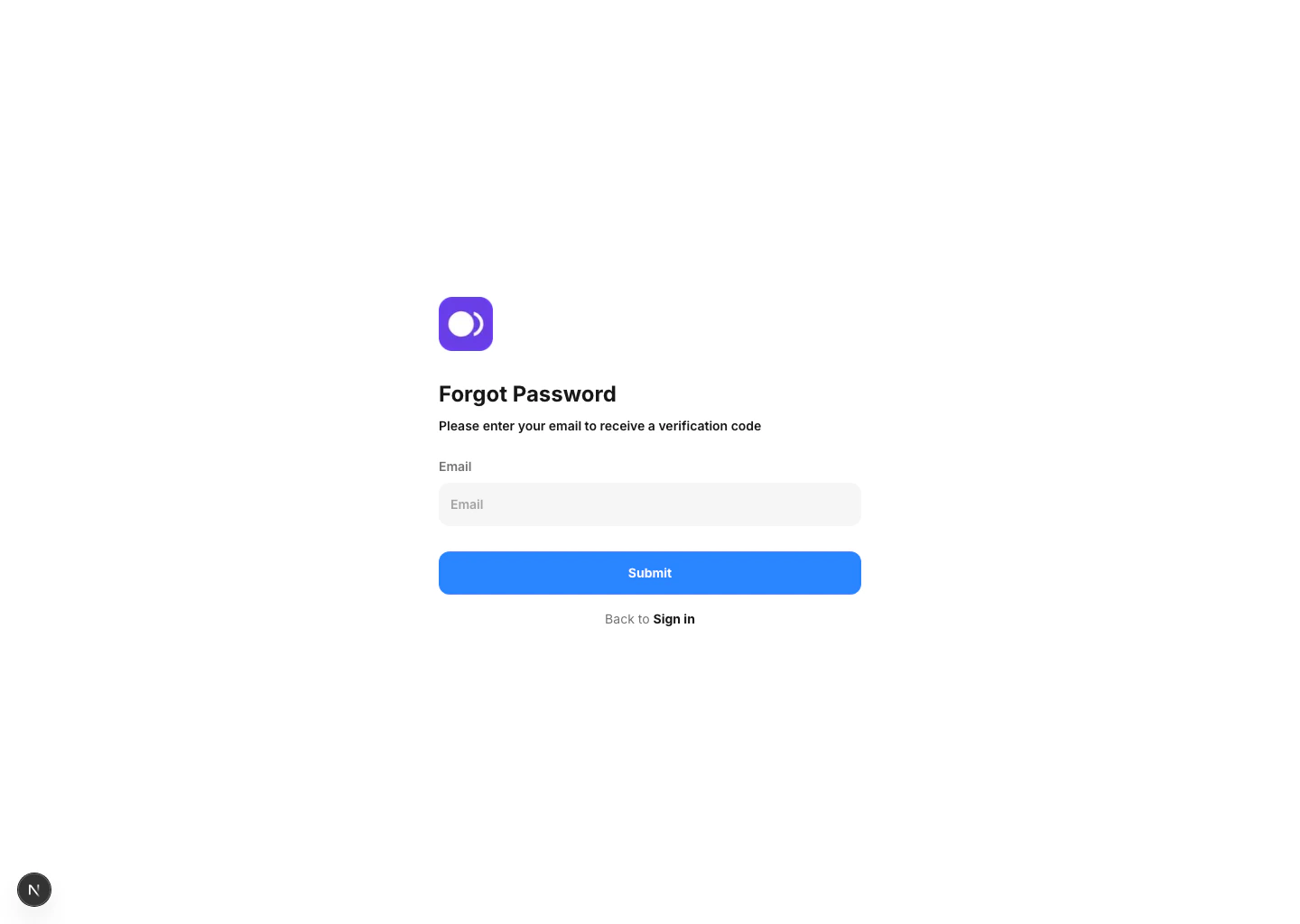 Forgot password screen