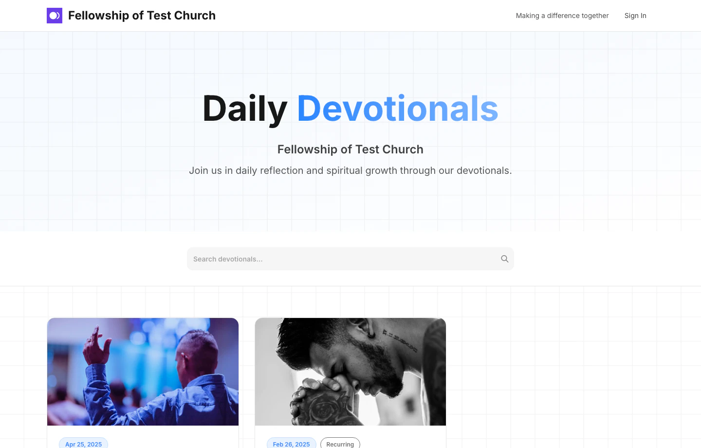 Public devotionals page