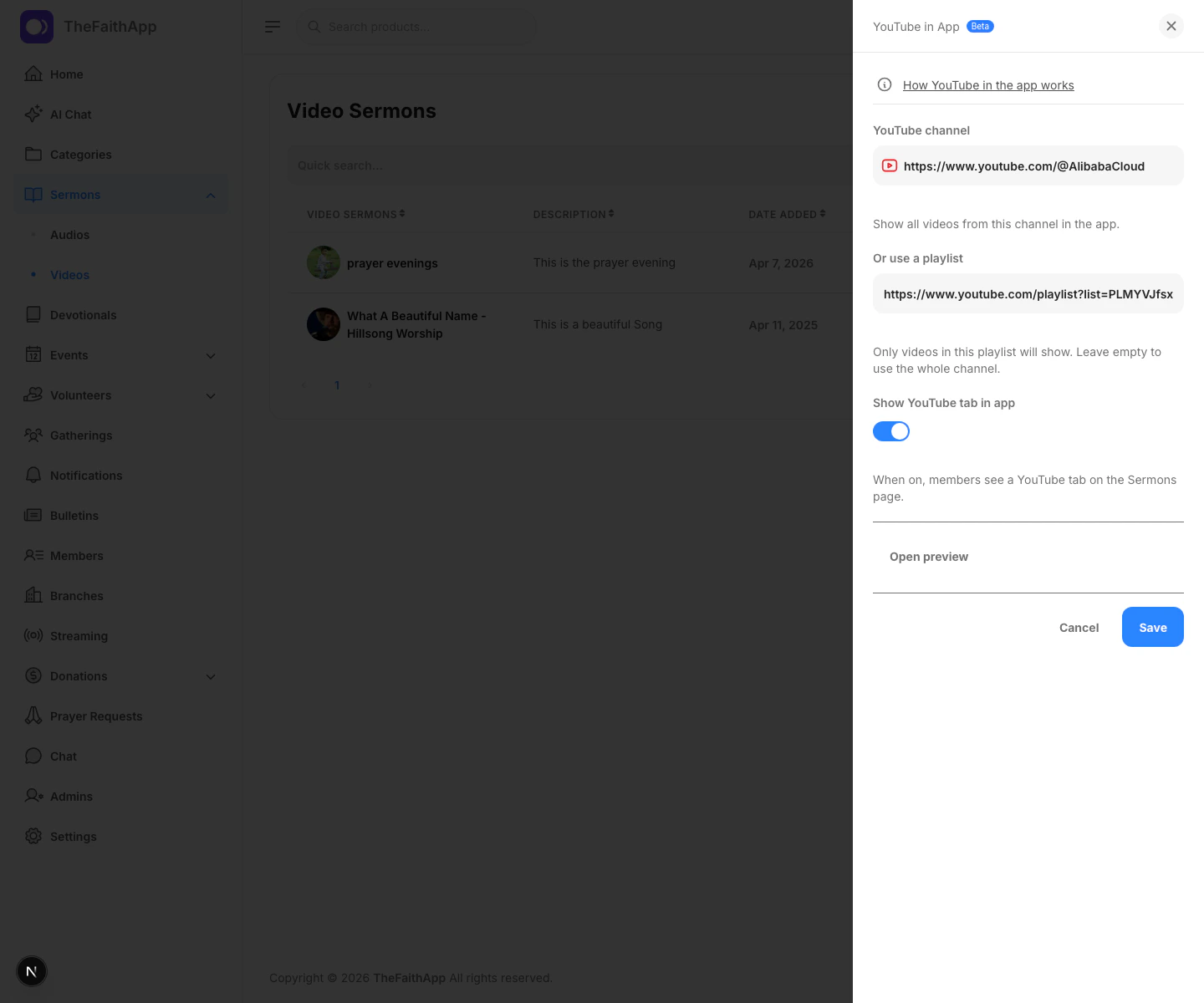 YouTube settings drawer