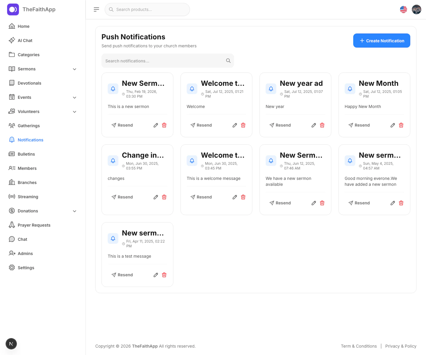 Push Notifications screen