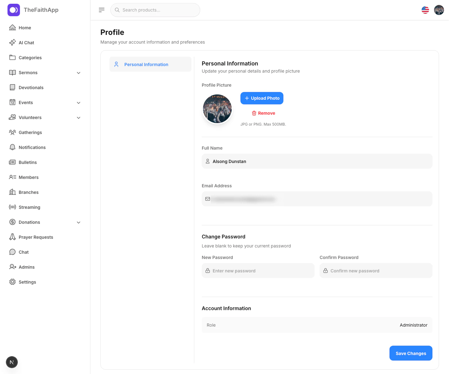 Profile screen