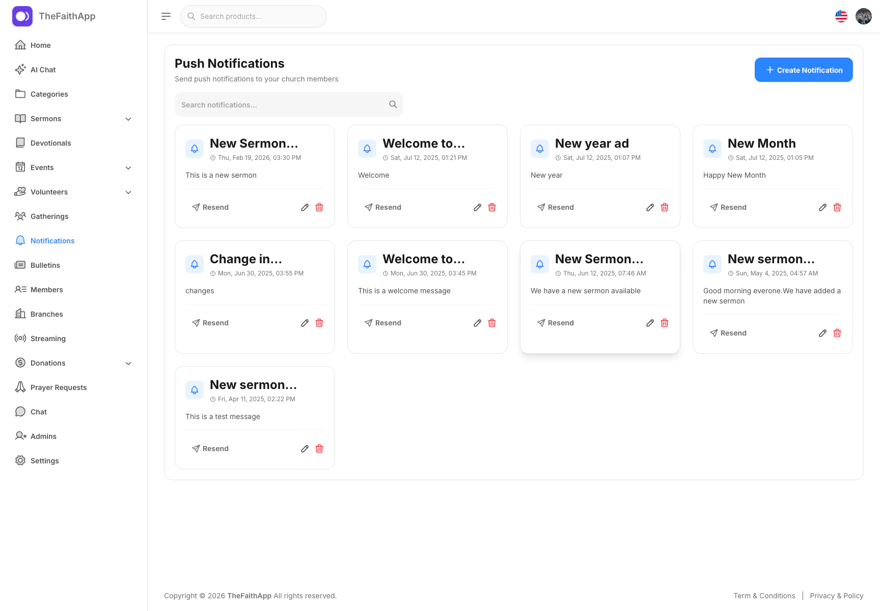 Notifications screen