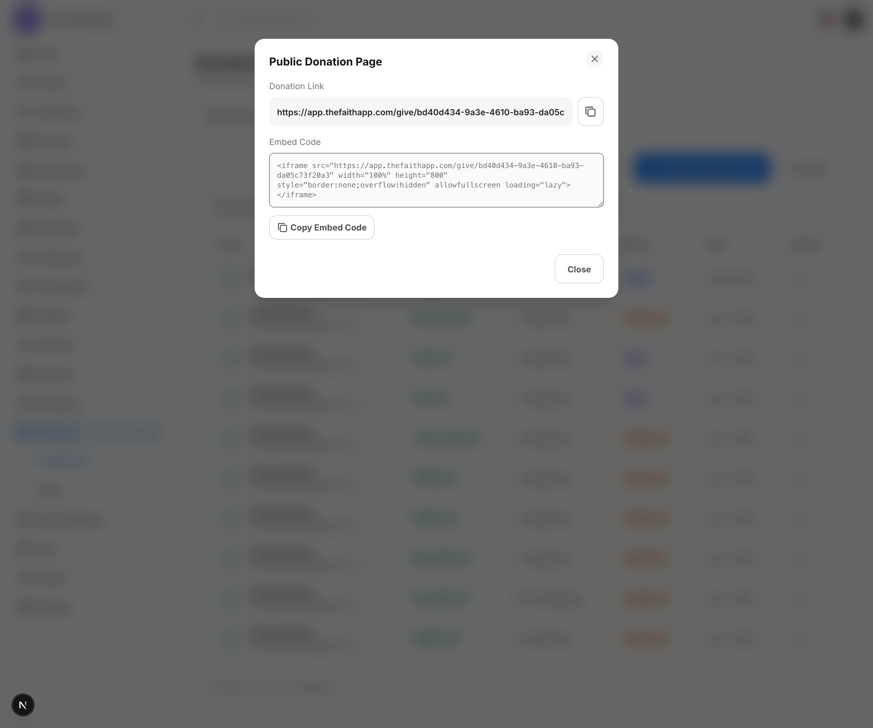 Donation link modal