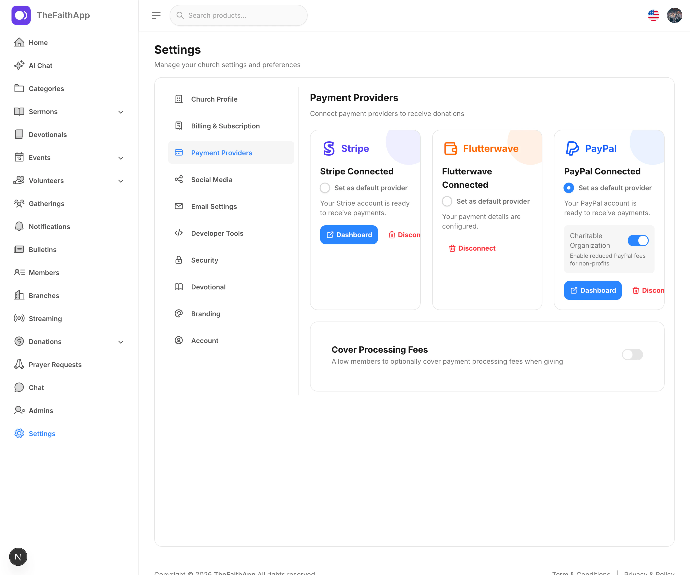 Payment providers screen