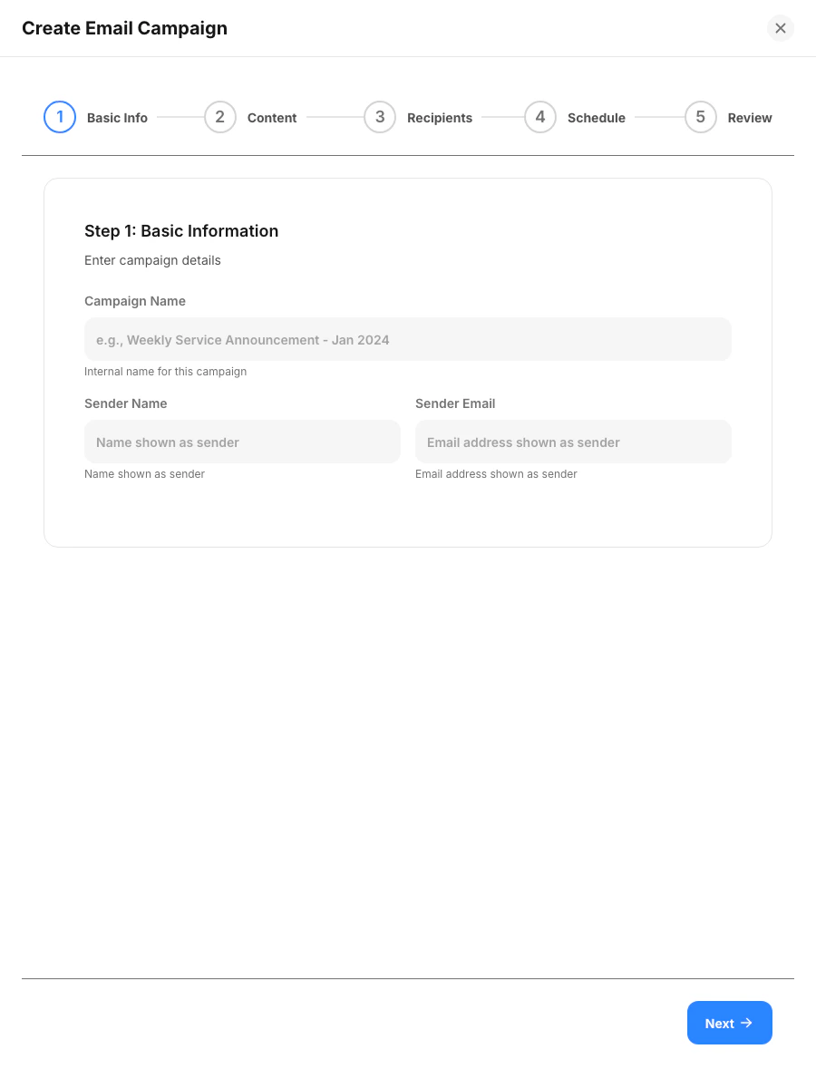 Create email campaign drawer
