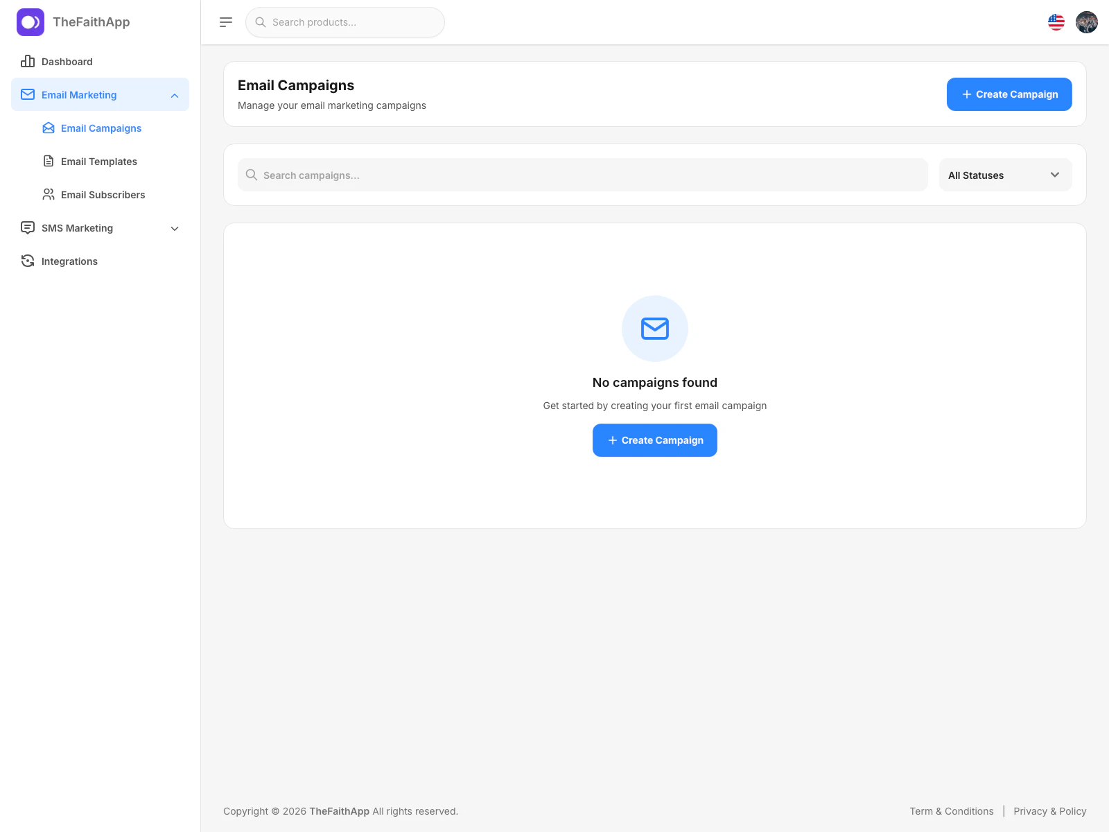 Email campaigns screen